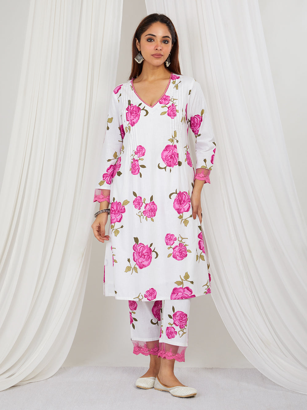 Pink Hand Block Printed Cotton Suit - Set of 3