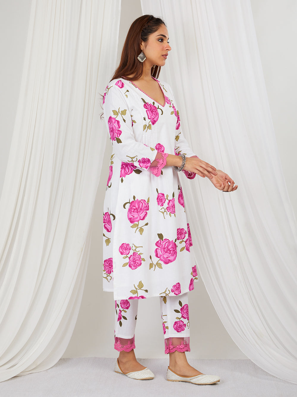 Pink Hand Block Printed Cotton Suit - Set of 3