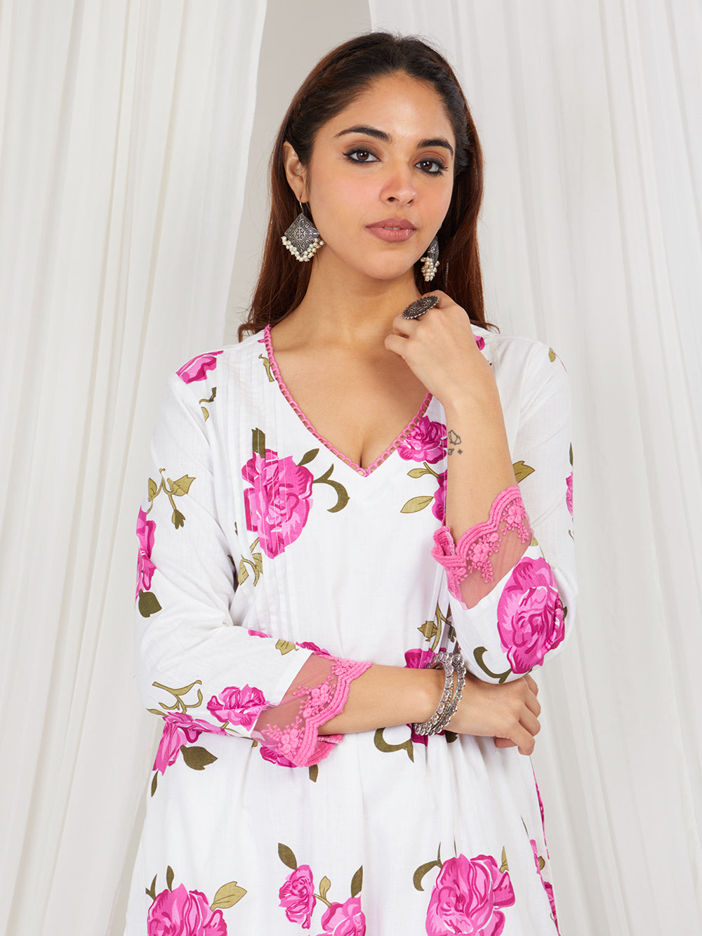 Pink Hand Block Printed Cotton Suit - Set of 3