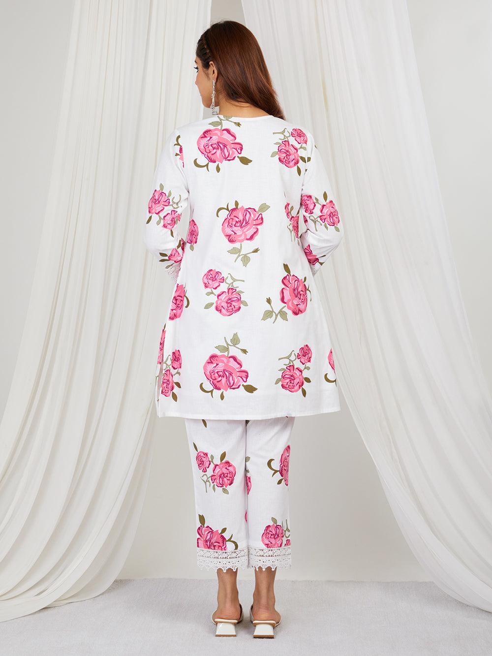 Old Rose Pink & White hand printed Co-ord set of 2