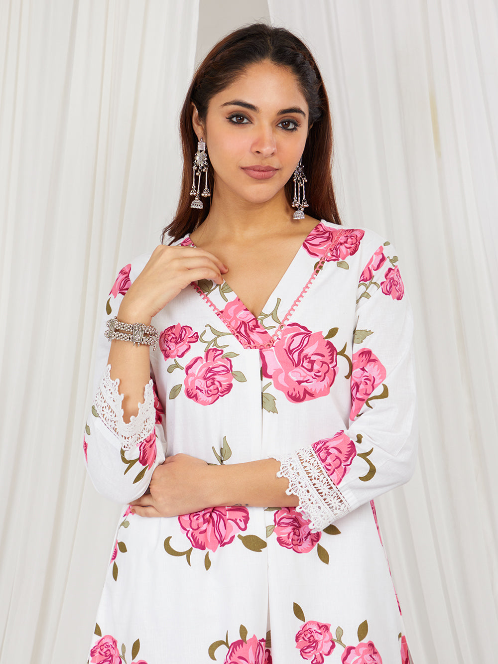 Old Rose Pink & White hand printed Co-ord set of 2