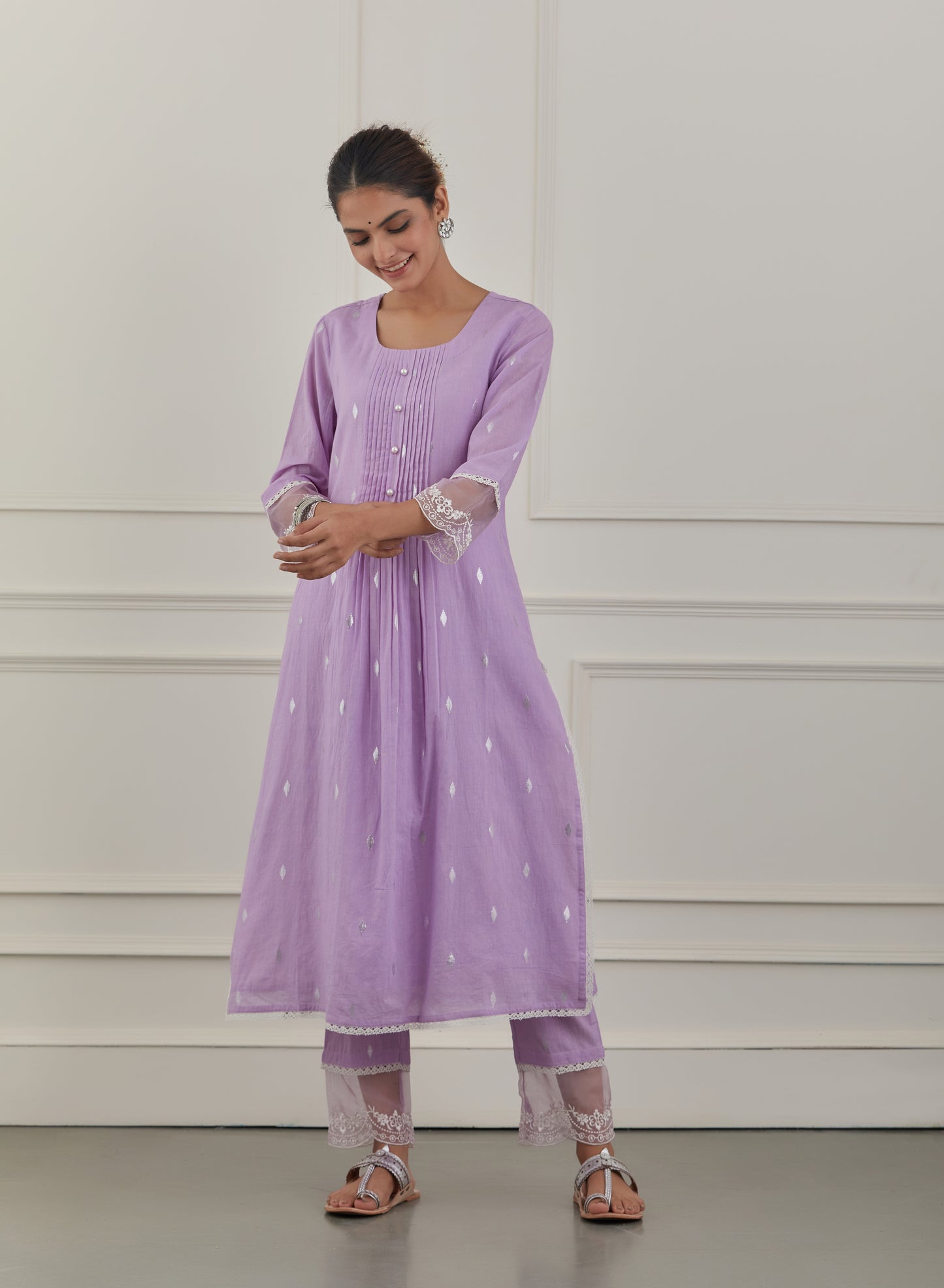LAVENDER EMBRIODERY COTTON SUIT - Set of 3