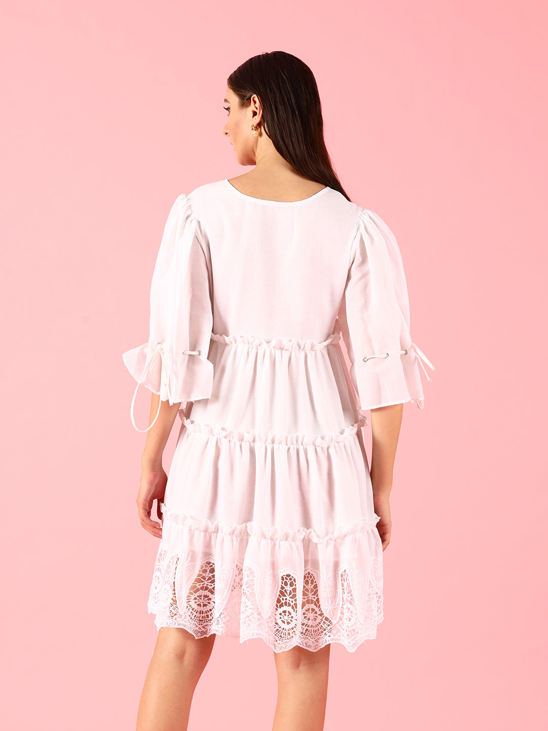 White Cotton Schiffli Dress