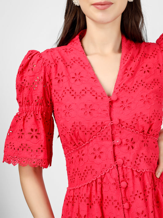 Pink Embroidered Cotton Schiffli Dress