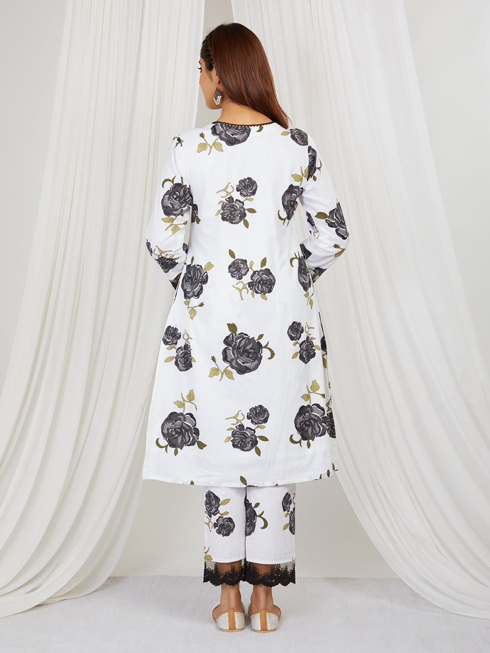 Black White Hand Block Printed Cotton Suit - Set of 3