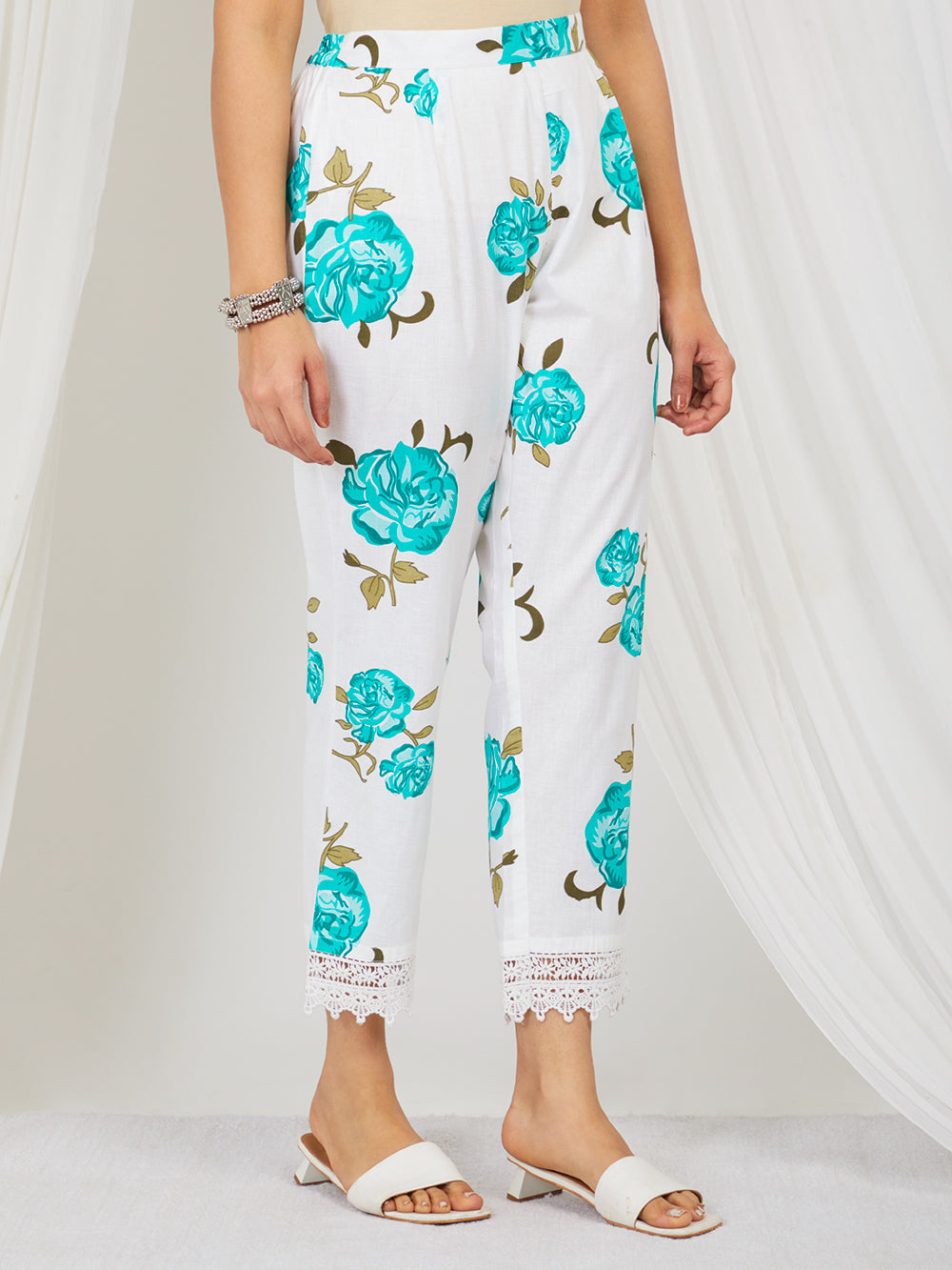 Aqua Blue Pink & White hand printed Co-ord set of 2
