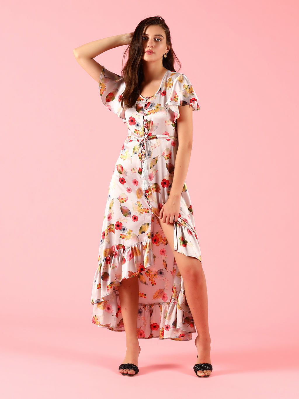 FIT AND FLARE FLORAL PRINT DRESS