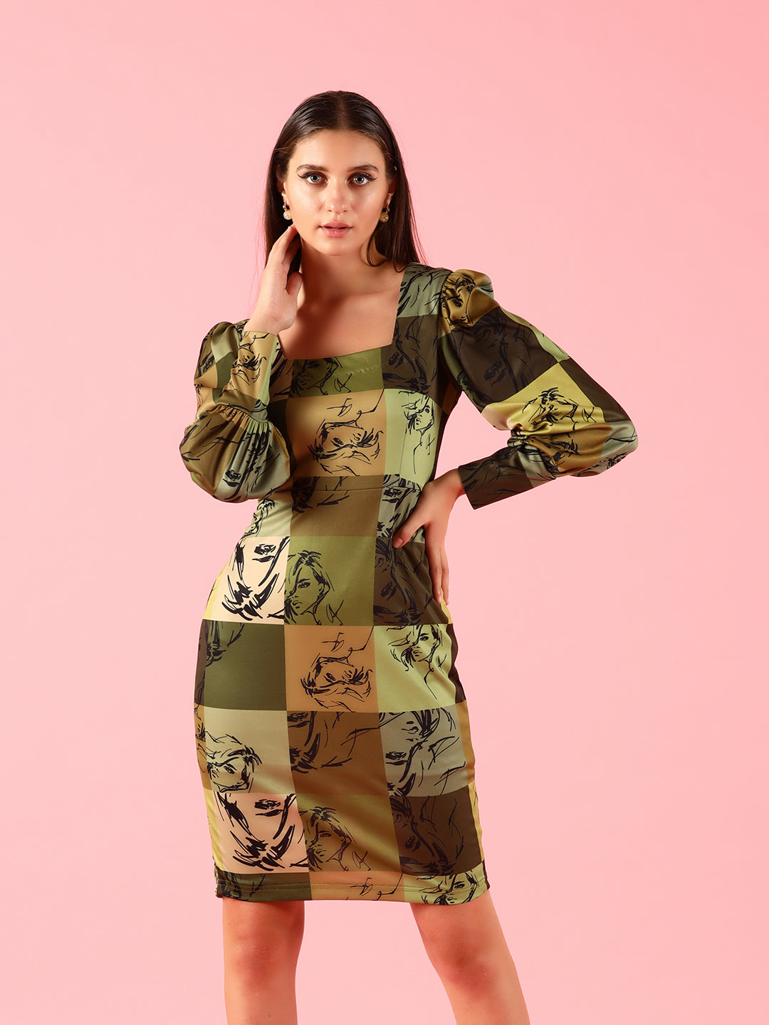Cotton Lycra Green Printed Dress VDESIGN4EVER Cotton Lycra Green Printed Dress VDESIGN4EVER