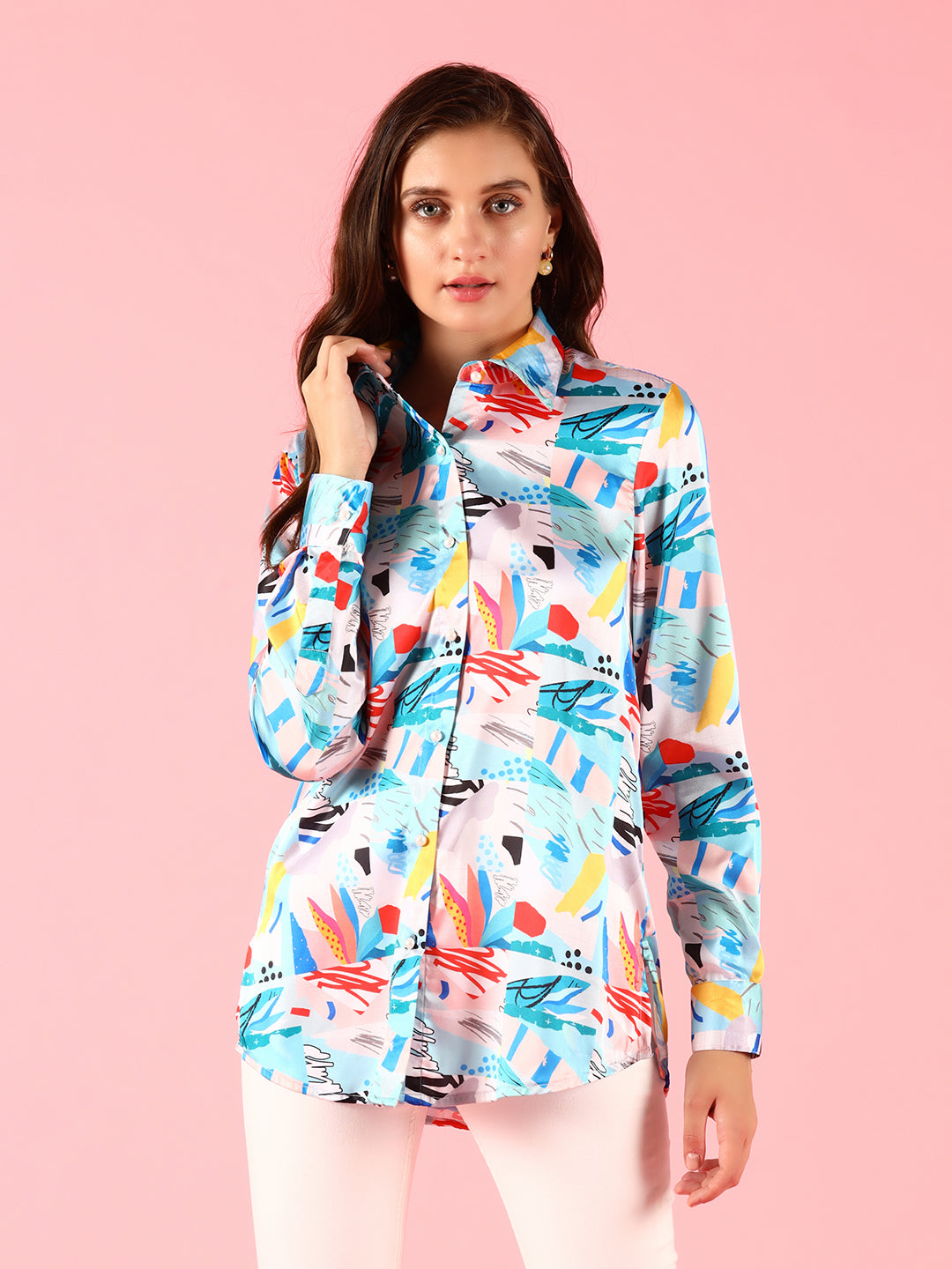 Silk Blue Printed Shirt Top