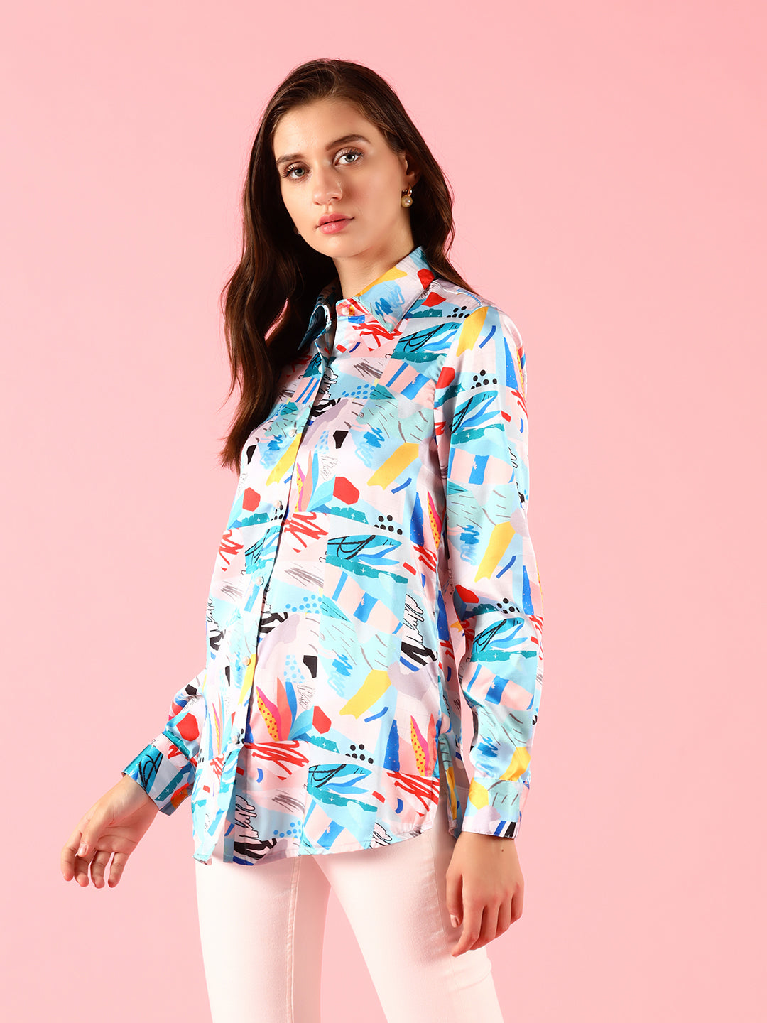 Silk Blue Printed Shirt Top