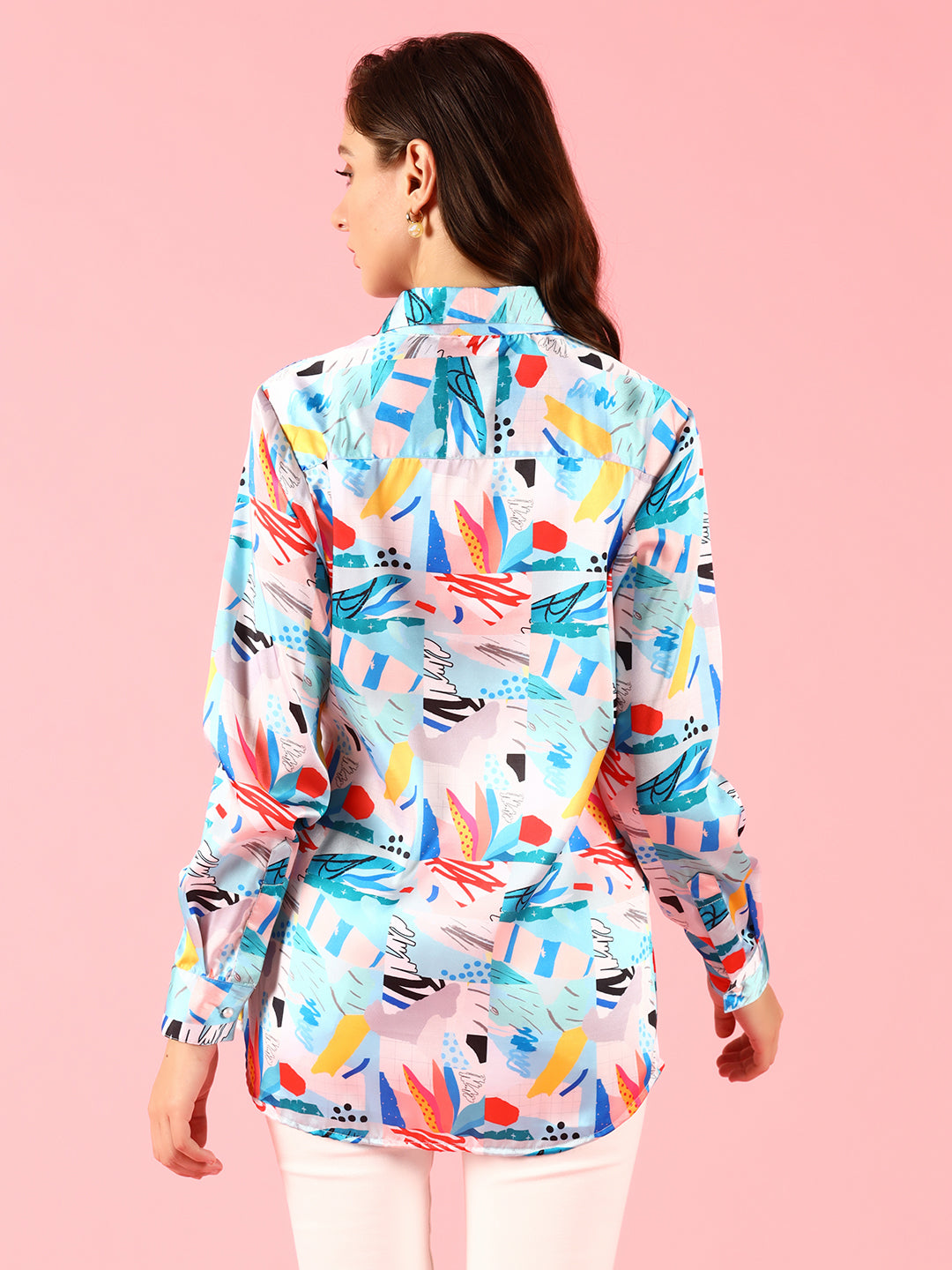 Silk Blue Printed Shirt Top