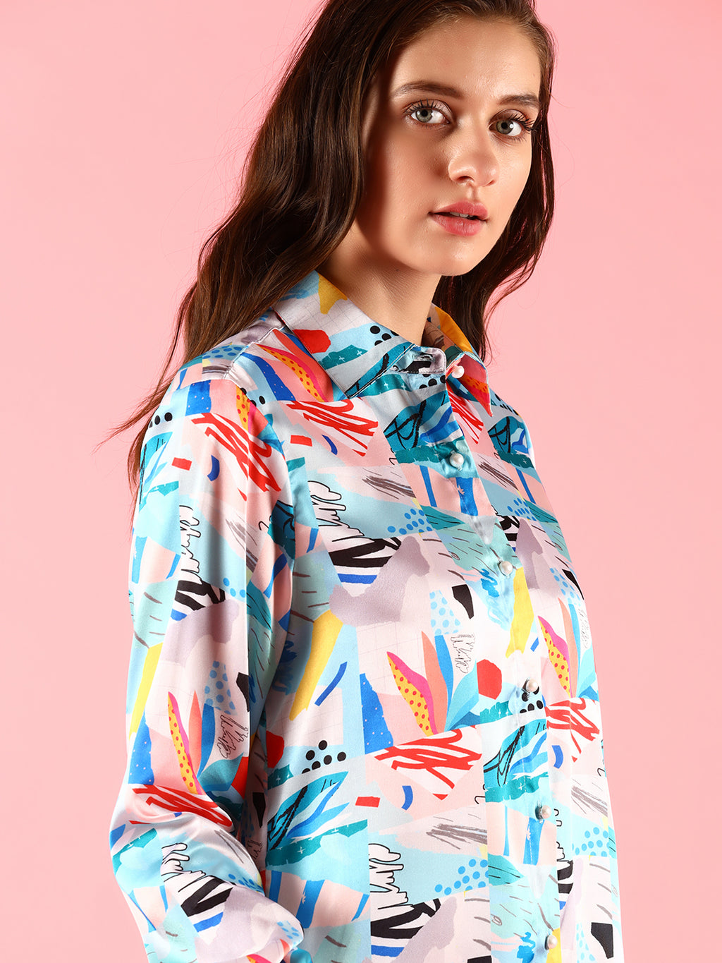 Silk Blue Printed Shirt Top