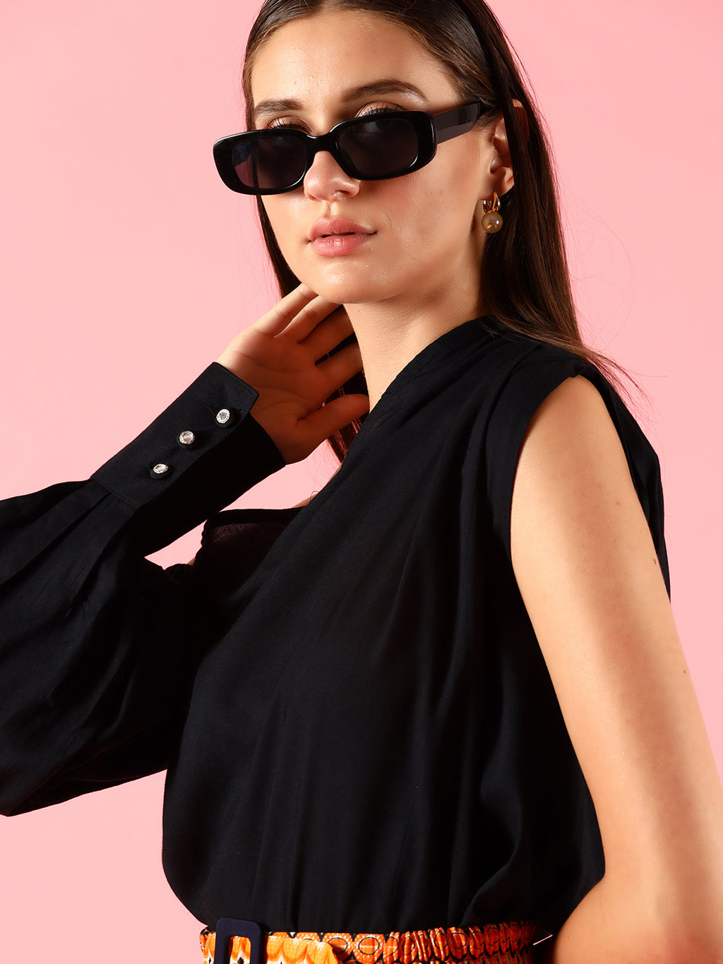 Black Solid Cotton Top