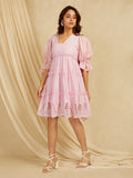 Pink Embroidered Cotton Dress