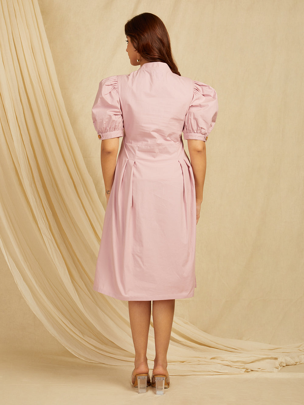 Pink Embroidered Cotton Poplin Dress