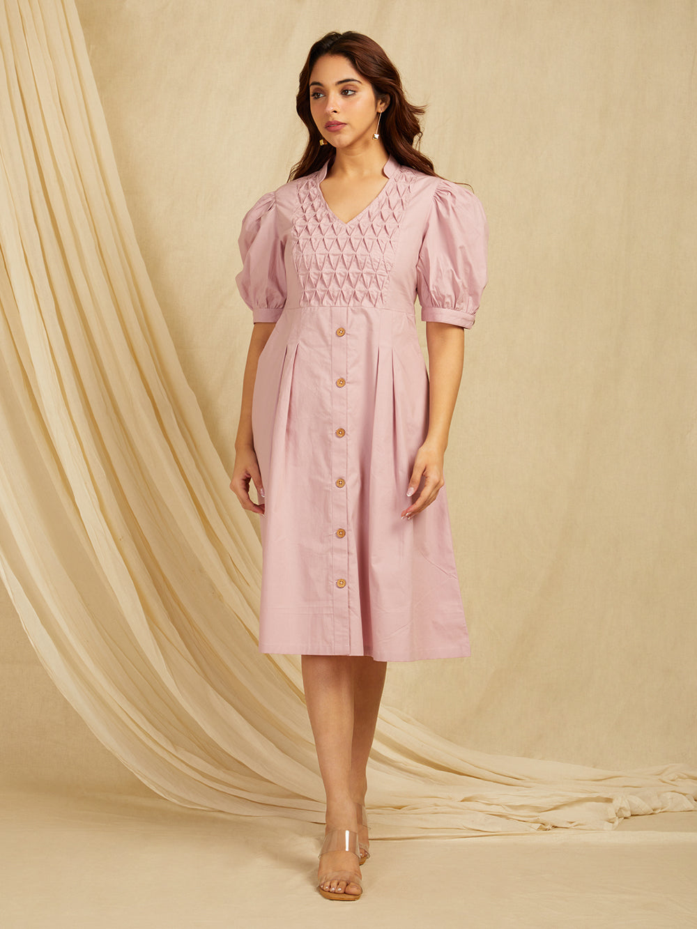 Pink Embroidered Cotton Poplin Dress