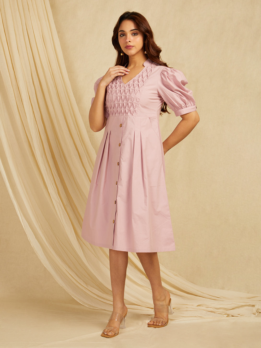 Pink Embroidered Cotton Poplin Dress