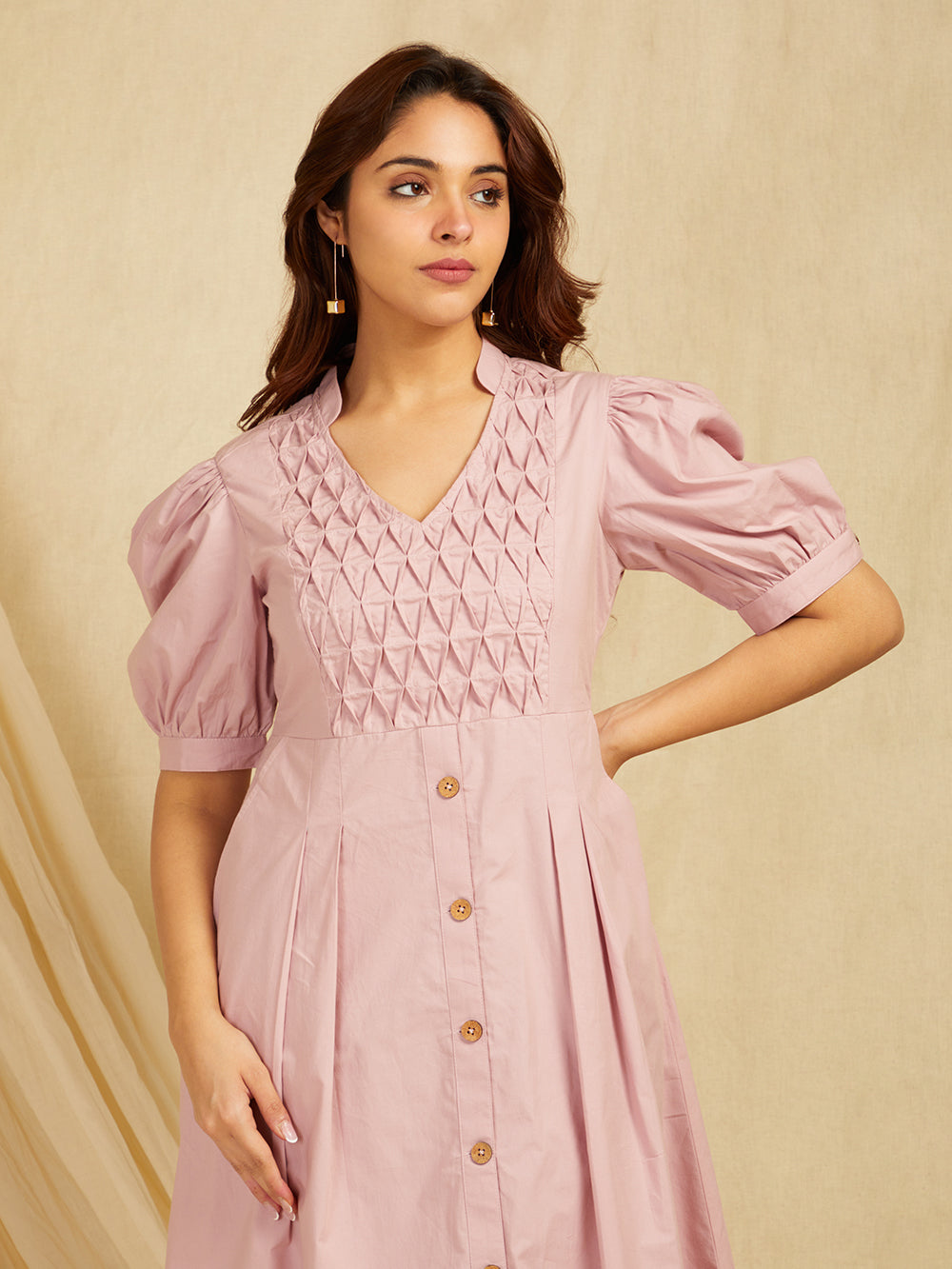 Pink Embroidered Cotton Poplin Dress