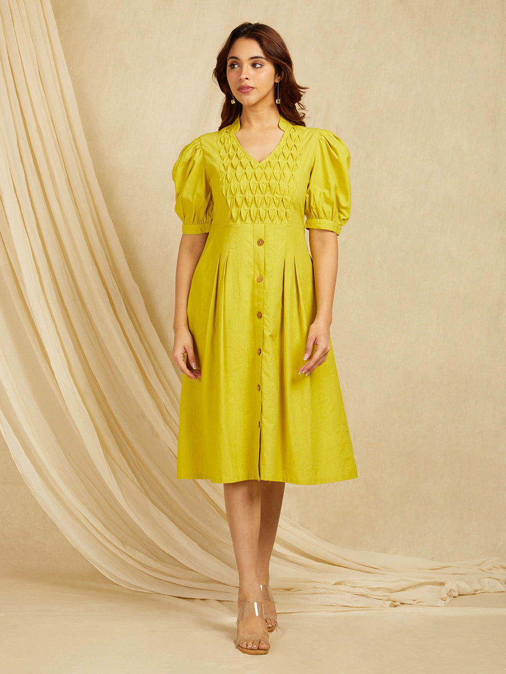 Green Embroidered Cotton Poplin Dress