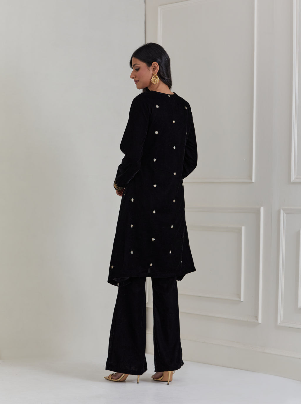 Black Embroidered Velvet A-Line Suit - Set of 3 (Copy)