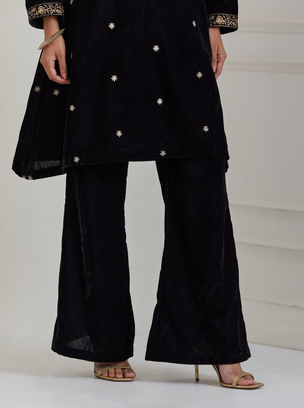 Black Embroidered Velvet A-Line Suit - Set of 3 (Copy)