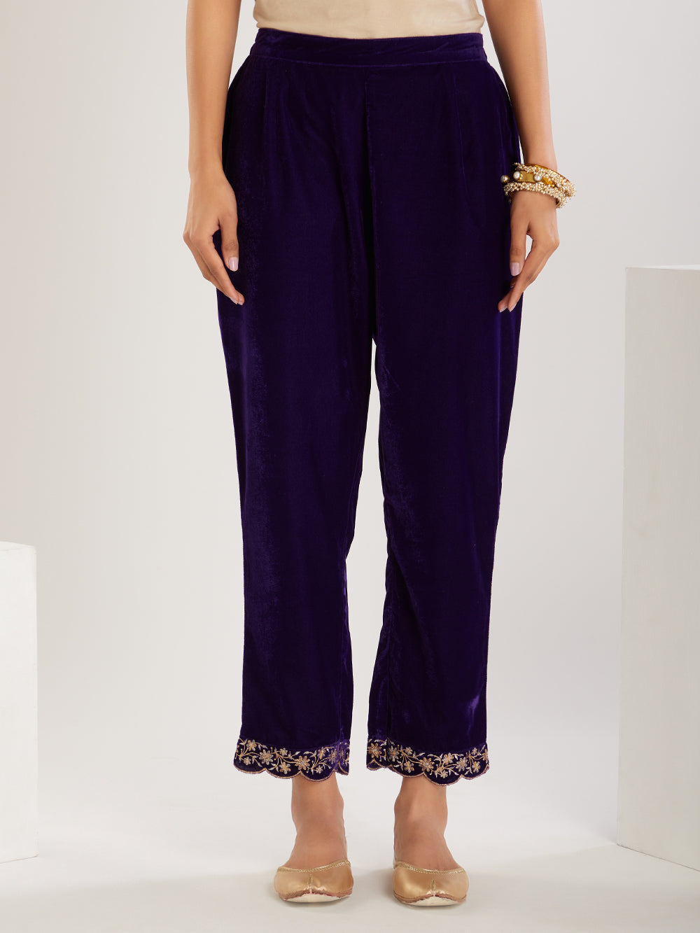 Purple Embroidered Velvet Suit- Set of  3