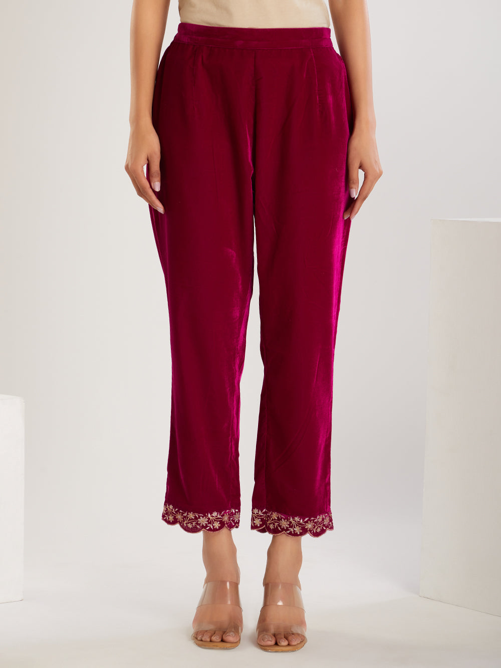 Fushica Embroidered Velvet Suit- Set of 3