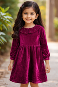 Luxury Pearl-Detail Velvet Dress for Girls