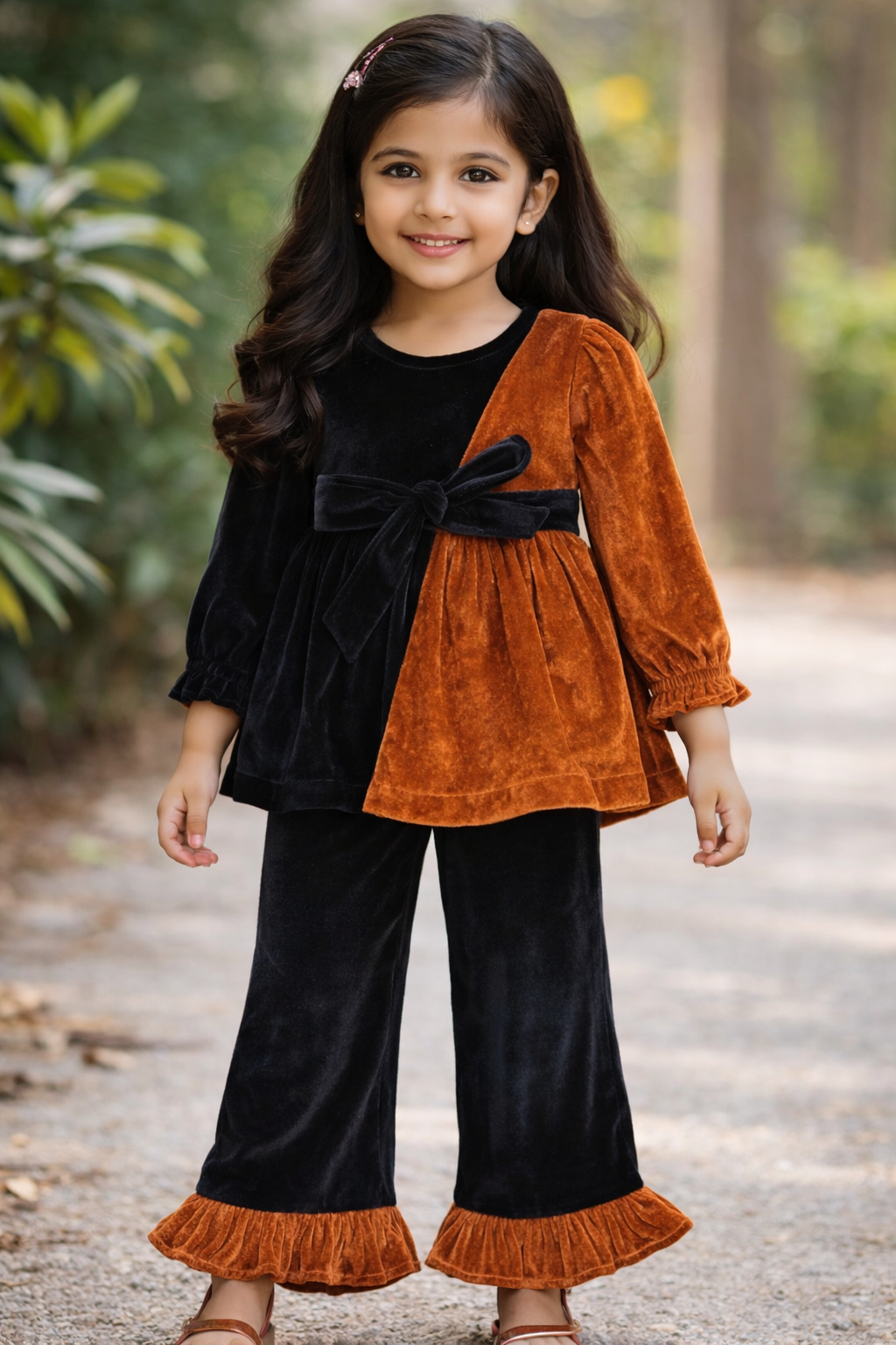 Luxury Two-Tone Velvet Co-Ord Set for Girls