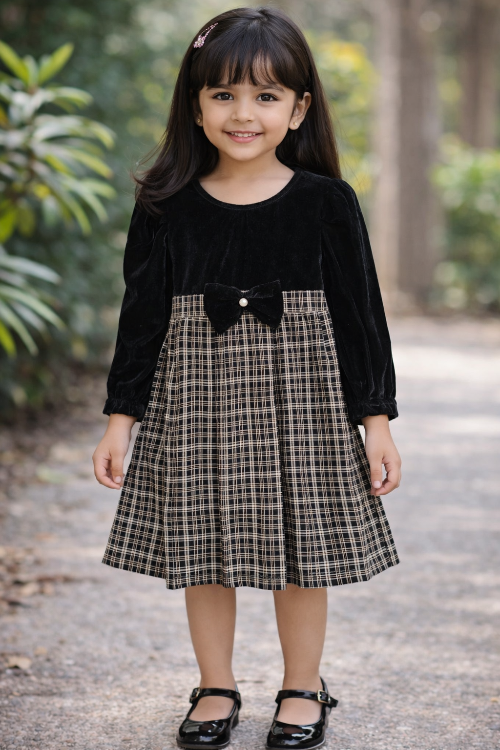 Velvet Bow Check Dress for Girls – VDESIGN4EVER
