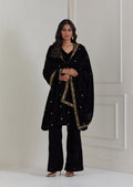Black Embroidered Velvet A-Line Suit - Set of 3 (Copy)