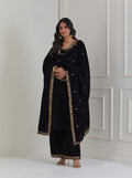 Black Embroidered Velvet Anarkali Suit - Set of 3