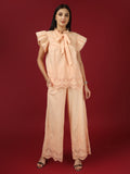 Peach Embroidered Cotton Top with Palazzo - Set of 2