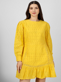 Yellow Embroidered Cotton Schiffli Dress