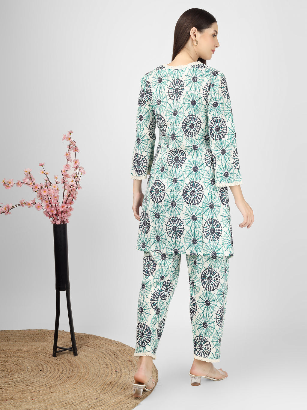 Printed Cotton Blue &Green Co-ord Set Kurta and Salwar