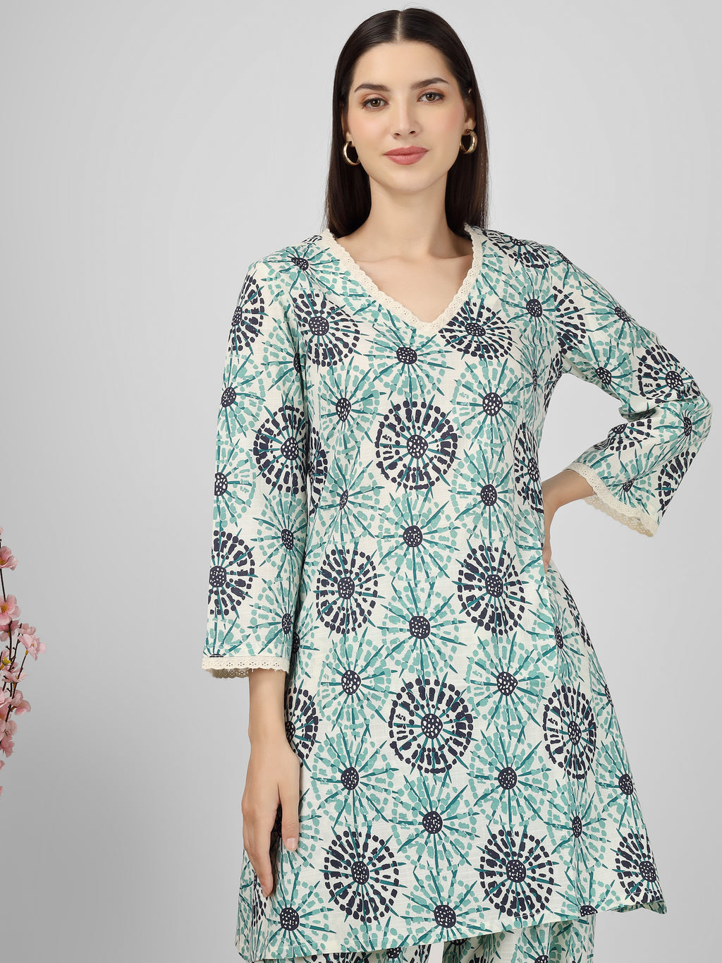 Printed Cotton Blue &Green Co-ord Set Kurta and Salwar