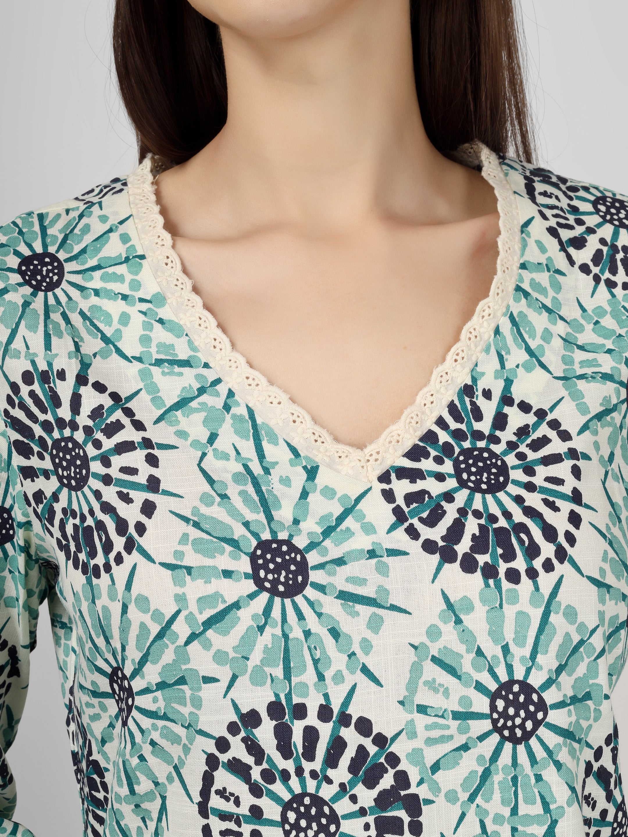 Printed Cotton Blue &Green Co-ord Set Kurta and Salwar