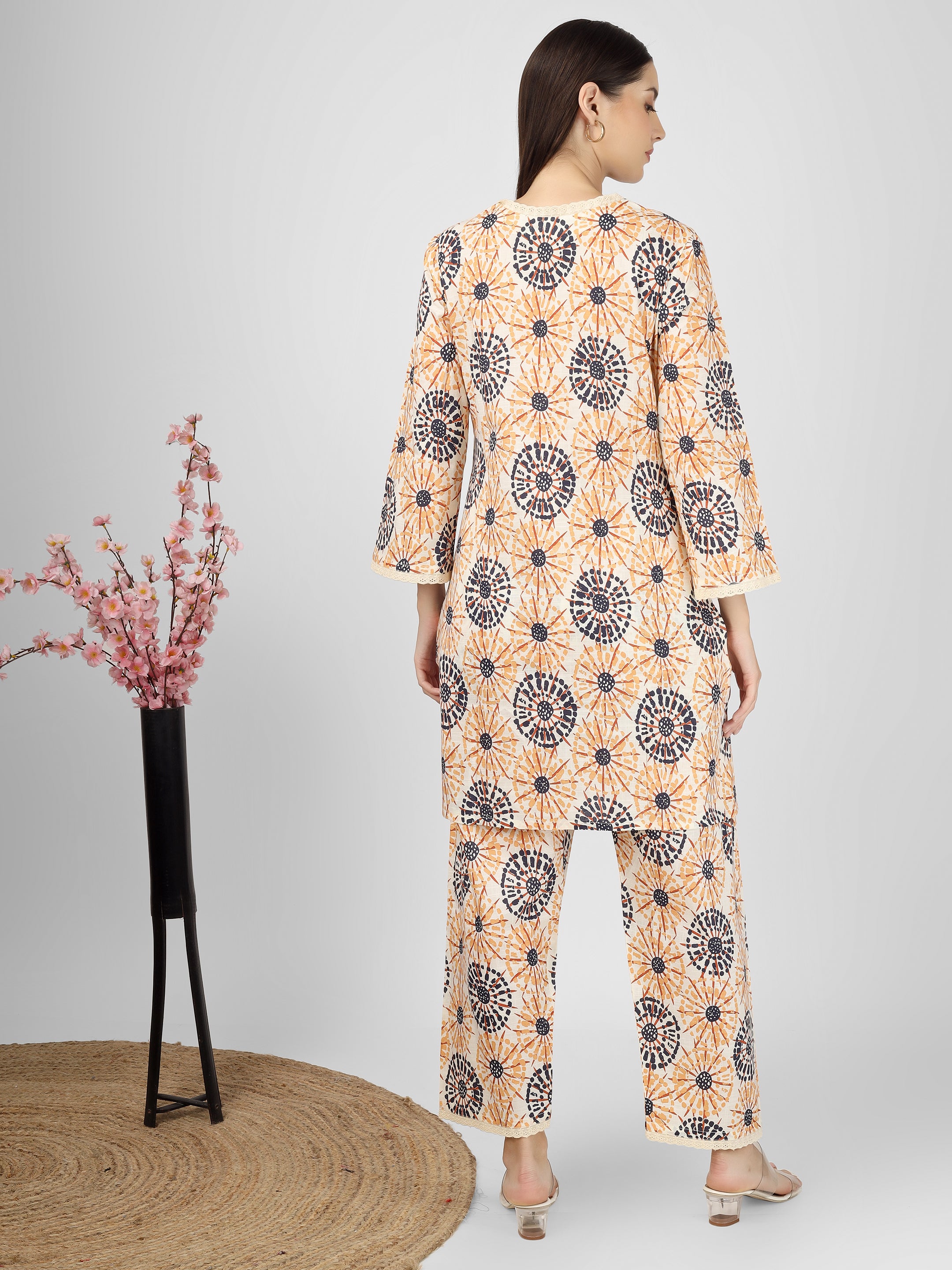 Printed Cotton Peach Co-Ord Kurta and Salwar