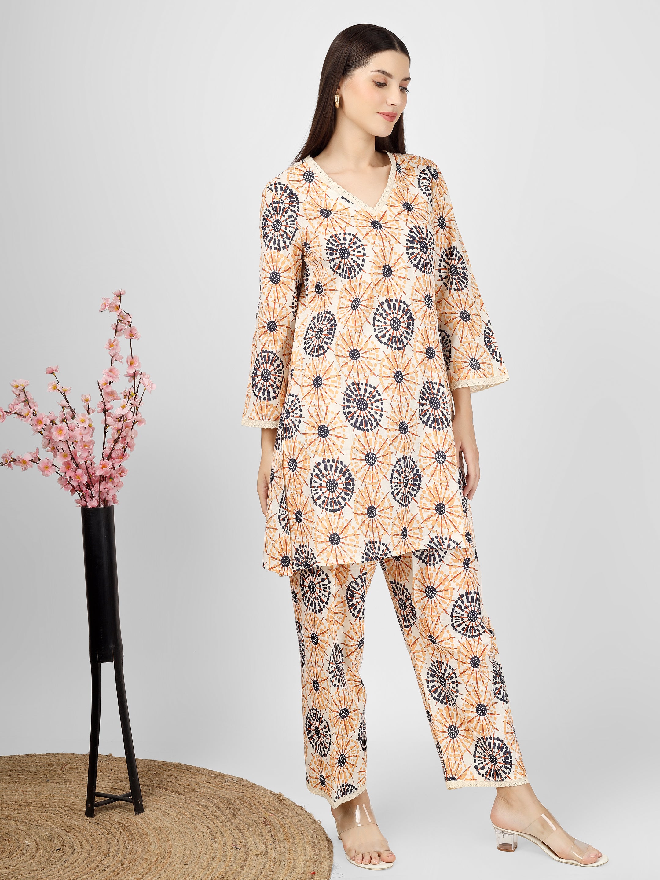 Printed Cotton Peach Co-Ord Kurta and Salwar