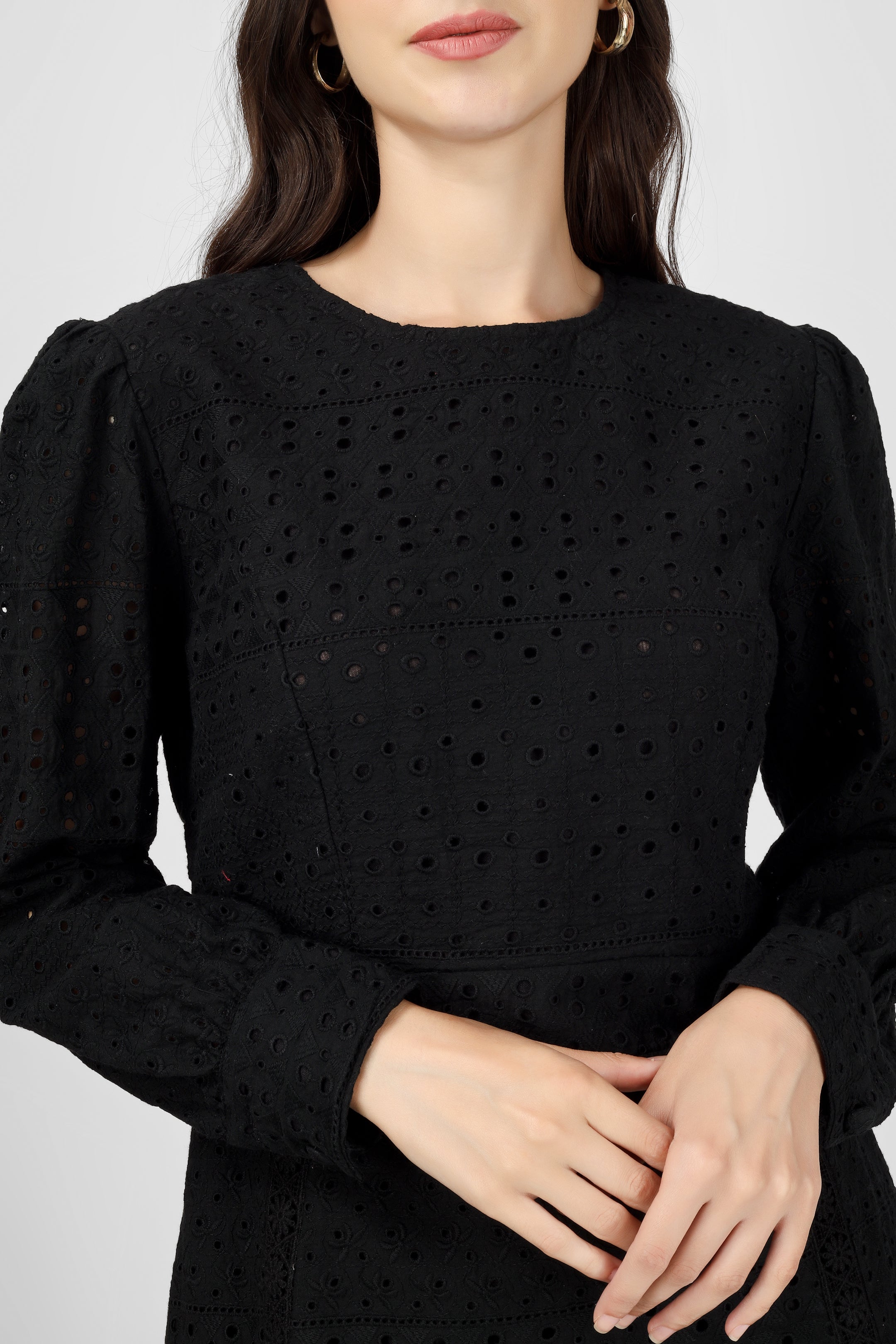 Black Embroidered Cotton Schiffli Dress