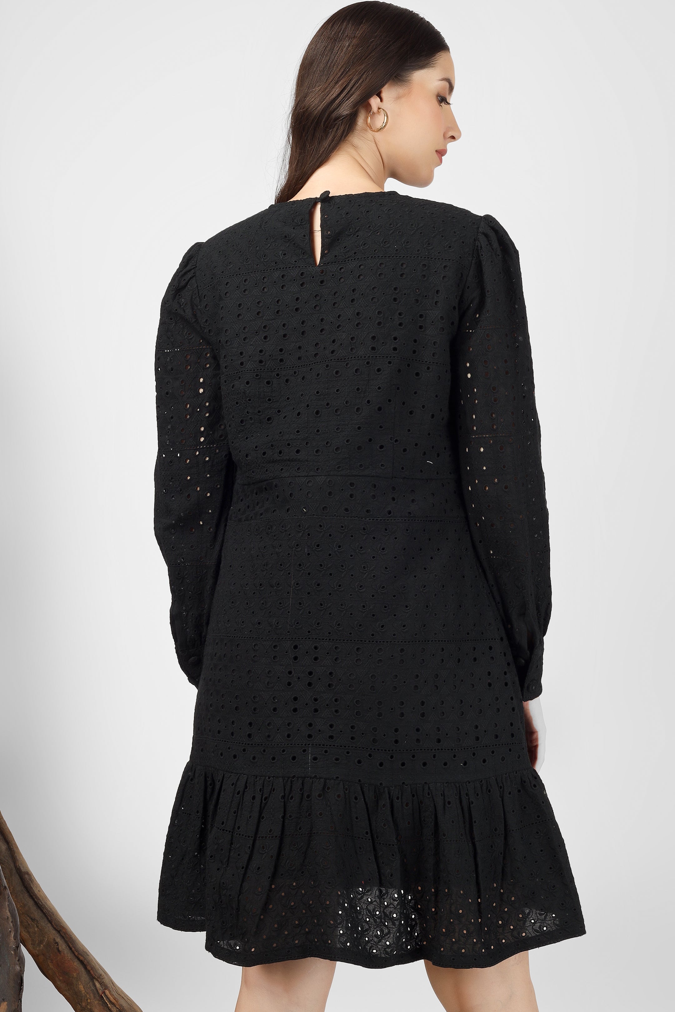 Black Embroidered Cotton Schiffli Dress