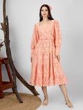 Peach Embroidered Cotton Schiffli Dress