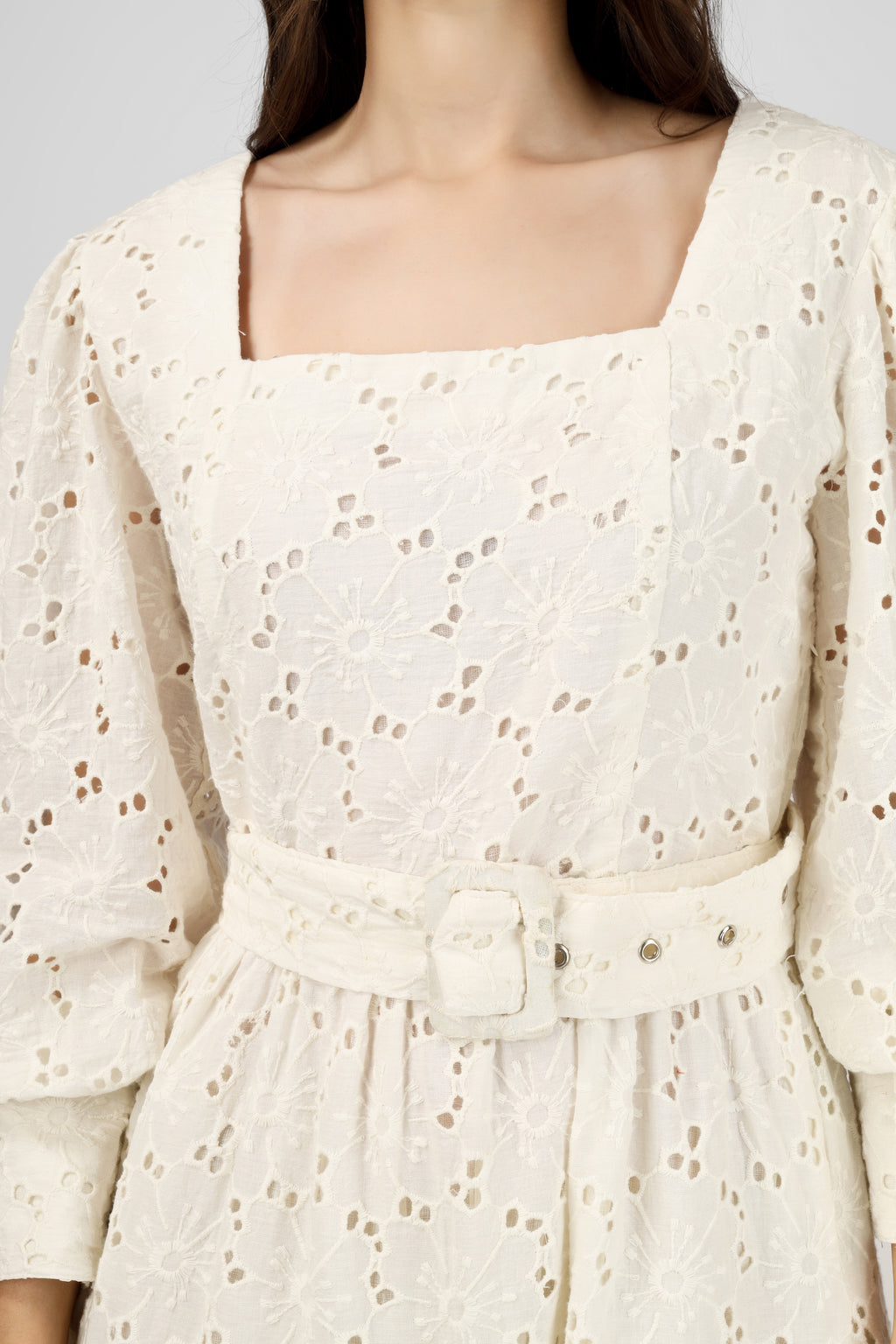 White Embroidered Cotton Schiffli Dress