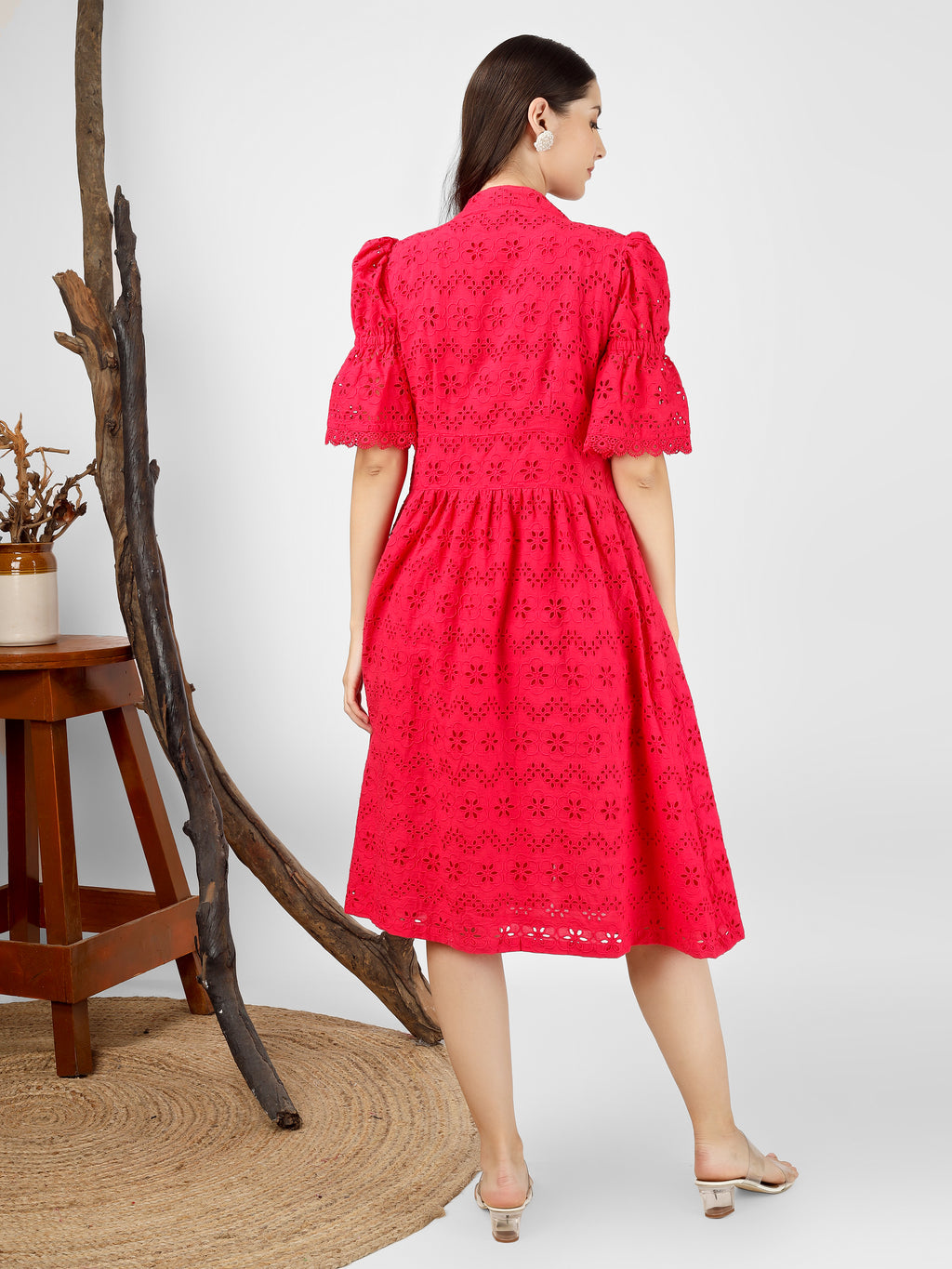 Pink Embroidered Cotton Schiffli Dress