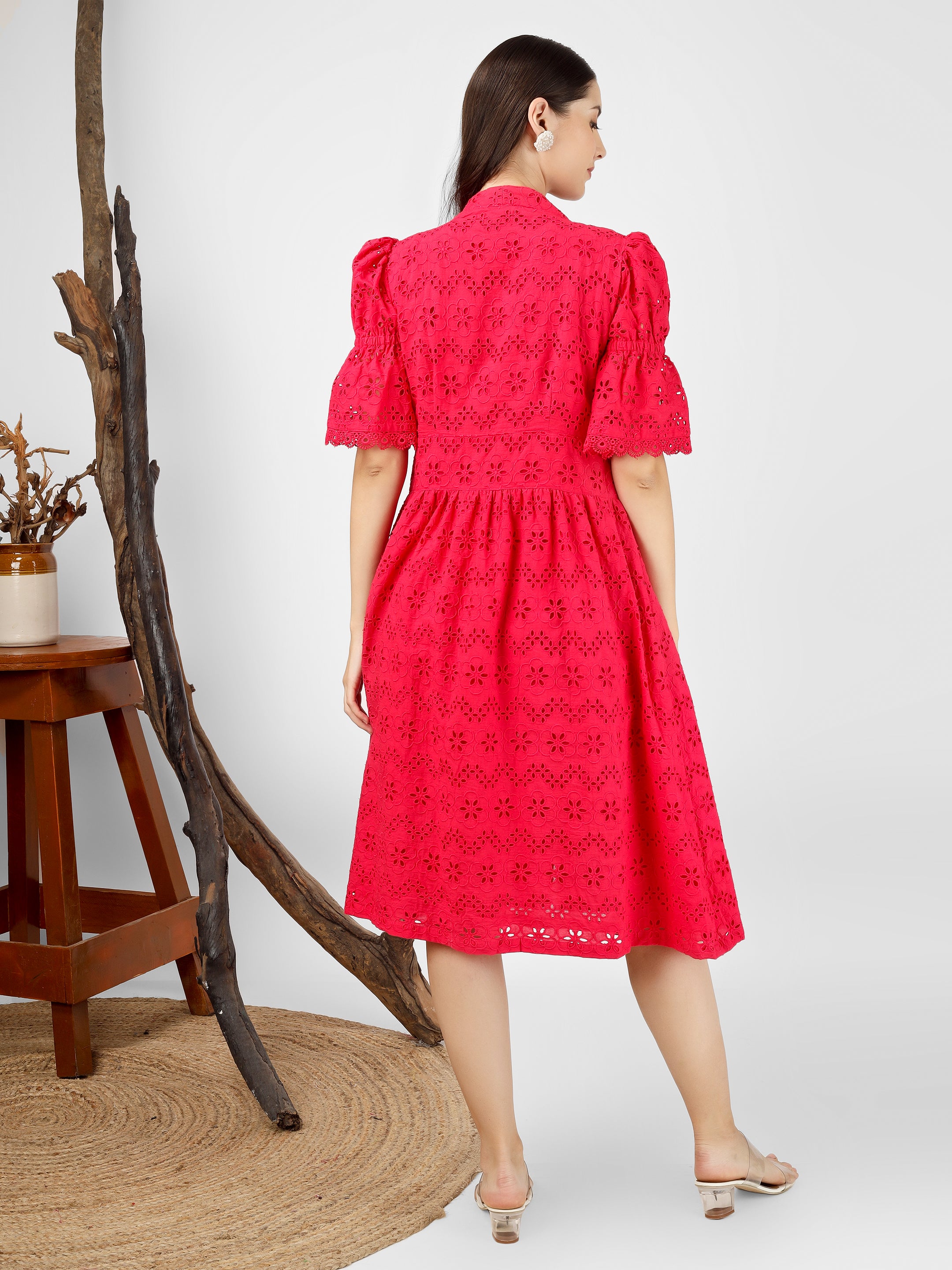 Pink Embroidered Cotton Schiffli Dress