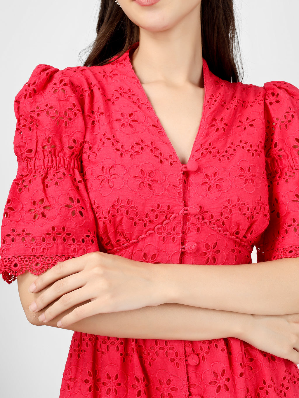 Pink Embroidered Cotton Schiffli Dress