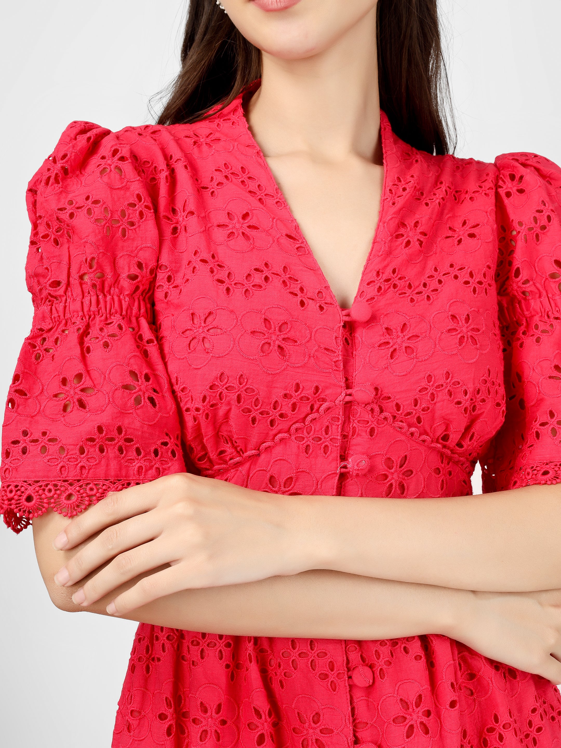 Pink Embroidered Cotton Schiffli Dress