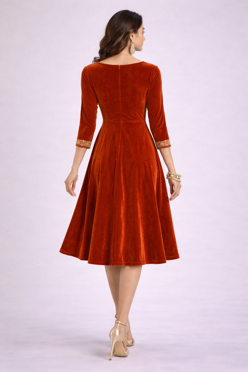 Amara Velvet Embroidered Midi Dress – Luxury Western Wear