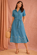 Teal Bloom Shirt Dress